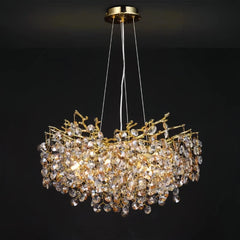Lámpara colgante de cristal dorada LED tipo rama de lujo para comedor