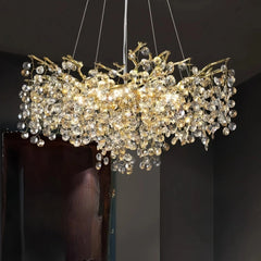 Lámpara colgante de cristal dorada LED tipo rama de lujo para comedor