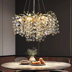 Lámpara colgante de cristal dorada LED tipo rama de lujo para comedor