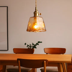 Lámpara colgante vintage de vidrio ámbar regulable en altura para comedor