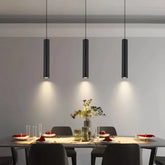 Lámpara colgante negra cilíndrica minimalista regulable en altura para comedor