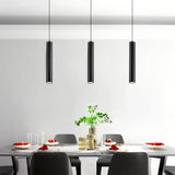 Lámpara colgante cilíndrica negra minimalista regulable en altura para comedor