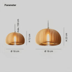 Lámpara colgante de madera LED japonesa con forma de calabaza