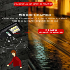 Foco solar moderno negro con sensor de movimiento LED IP65 para exterior