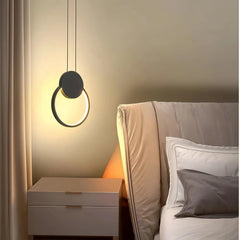 Lámpara colgante de anillo minimalista LED negra para mesita de noche