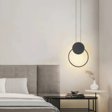 Lámpara colgante de anillo minimalista LED negra para mesita de noche