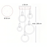 Lámpara colgante de anillos nórdica LED regulable de madera para escalera