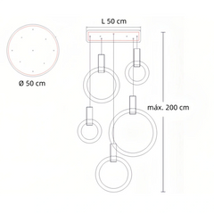 Lámpara colgante de anillos nórdica LED regulable de madera para escalera