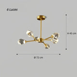 Lámpara de araña Sputnik moderna de cristal LED dorada para comedor