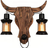 Aplique de pared rústico de madera cabeza de toro para salón