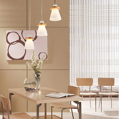 Luz de colgante minimalista de madera trapezoidal de lámpara blanca