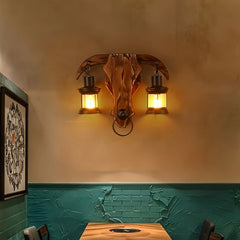 Aplique de pared rústico de madera cabeza de toro para salón