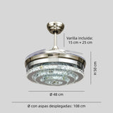 Ventilador de techo cristal LED con aspas retráctiles para salón Ø48 cm