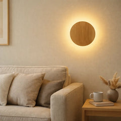 Aplique pared redondo de madera LED estilo nórdico para salón