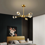 Lámpara de araña Sputnik moderna de cristal LED dorada para comedor