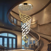 Lámpara colgante para escalera de vidrio diseño huevo de dragón dorado moderno