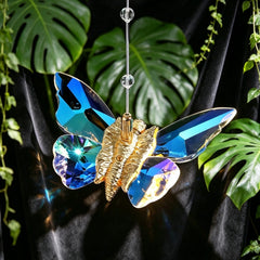 Lámpara colgante mariposa de cristal elegante con LED para mesita de noche
