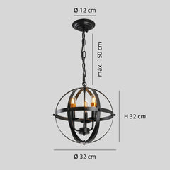 Lámpara colgante industrial vintage negra de metal con esfera para comedor