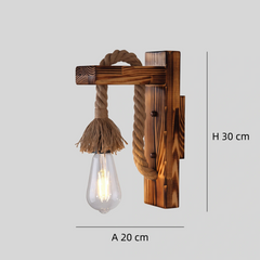 Aplique de pared vintage de madera con cuerda para comedor