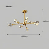 Lámpara de araña Sputnik moderna de cristal LED dorada para comedor