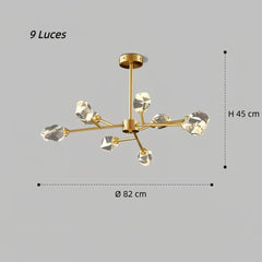 Lámpara de araña Sputnik moderna de cristal LED dorada para comedor