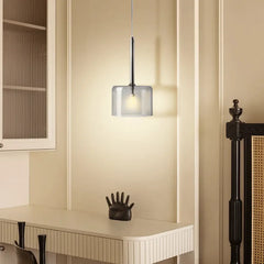 Lámpara Colgante de Vidrio Moderna Regulable en Altura Cilíndrica para Comedor