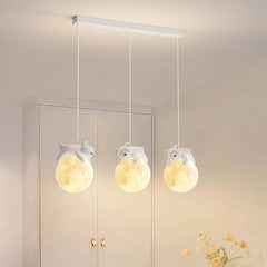 Lámpara colgante de tres luces LED infantil con diseño de osos y conejos para isla de cocina