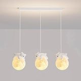 Lámpara colgante de tres luces LED infantil con diseño de osos y conejos para isla de cocina