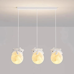 Lámpara colgante de tres luces LED infantil con diseño de osos y conejos para isla de cocina