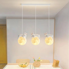 Lámpara colgante de tres luces LED infantil con diseño de osos y conejos para isla de cocina