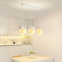 Lámpara colgante de tres luces LED infantil con diseño de osos y conejos para isla de cocina
