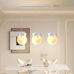 Lámpara colgante de tres luces LED infantil con diseño de osos y conejos para isla de cocina