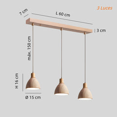 Lámpara colgante de travertino y madera, moderna y regulable en altura para comedor