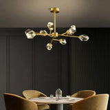 Lámpara de araña Sputnik moderna de cristal LED dorada para comedor