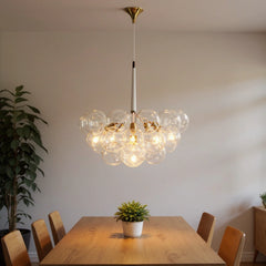 Lámpara de araña racimo moderna de vidrio regulable en altura para comedor