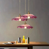 Lámpara colgante flor de cristal rosa vintage ajustable en altura para comedor