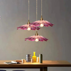 Lámpara colgante flor de cristal rosa vintage ajustable en altura para comedor