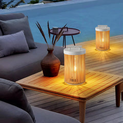 Lámpara solar de pie exterior LED IP65 portátil cilíndrica trenzada