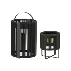 Lámpara de pie solar para exterior negra IP65 de estilo trenzado cilíndrico
