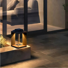 Lámpara solar de pie para exterior LED IP65 portátil con marco rectangular