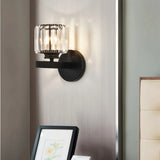 Aplique de pared cristal moderno LED negro elegante para salón