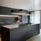 Lámpara colgante de cristal moderna LED para isla de cocina con diseño alargado