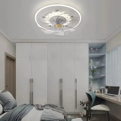 Ventilador de techo redondo con luz LED silencioso diseño moderno para dormitorio