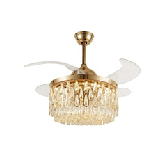 Ventilador de techo con luz LED y aspas plegables dorado con cristal Ø107 cm