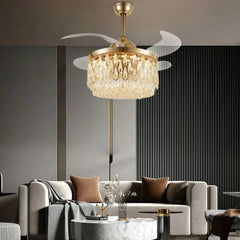 Ventilador de techo con luz LED y aspas plegables dorado con cristal Ø107 cm