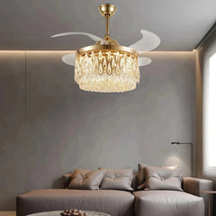 Ventilador de techo con luz LED y aspas plegables dorado con cristal Ø107 cm