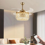 Ventilador de techo con luz LED y aspas plegables dorado con cristal Ø107 cm