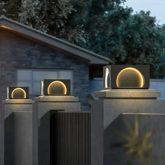 Sobremuro de jardín solar LED IP65 rectangular de metal negro para pilar