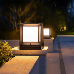 Lámpara sobremuro solar LED IP65 rectangular moderna negra para pilar