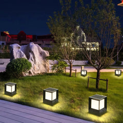 Lámpara sobremuro solar LED IP65 rectangular moderna negra para pilar